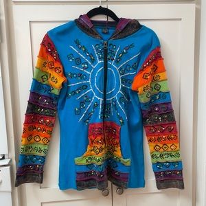 Rainbow Sweatshirt Jacket Zip Up Size M
